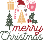 Merry Christmas sign and decorating elements, Christmas trees, candy cane, holly leaves, stickers - free svg file for members