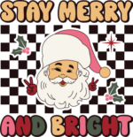 Stay merry and bright, Santa face and checkered pattern, tshirt design - free svg file for members