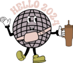 Hello 2024, disco ball emoji holding a tumbler, new year tshirt design - free svg file for members