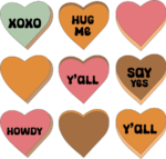 Hearts with love words, XOXO, hug me, y'all. say yes, howdy, valentine day sweatshirt design - free svg file for members