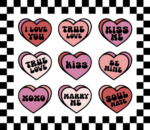 Hearts with love words, kiss me, checkered frame, valentine's day sweatshirt design - free svg file for members