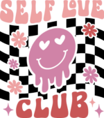 Self love club, drippy emoji, checkered background, funny valentine's day tshirt design - free svg file for members