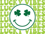 Clover leaf eyes emoji, Lucky vibes, echo stacked text free svg file for members, St Patrick's day svg for tshirt