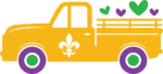 Mardi gras truck loaded with hearts free svg file for members, clipart image