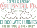 Coffee and bakery, cottontail co chocolate bunnies free svg file for members, Easter bakery wall decor