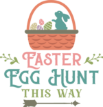 Easter egg hunt this way free svg file for members, bunny and eggs in a basket, door sign