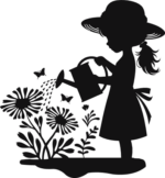 A girl watering the plants free svg file for members, gardening vector image, decal