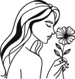 A girl smelling a flower free svg file for members, gardening, vector image, decal