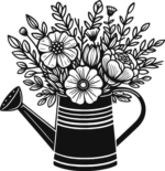Floral watering can free svg file for members, gardening vector image