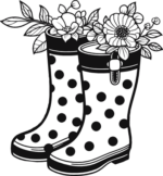 Flowers and dotted rubber boots free svg file for members, vector image