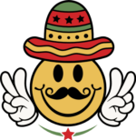 Emoji face with Mexican hat and peace fingers symbol free svg file for members, Cinco de mayo vector image