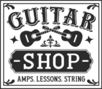Guitar shop, amps, lessons, string free svg file for members, shop sign