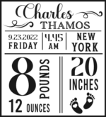 Baby birth stats free svg file for members, Personalized Baby Announcement Sign