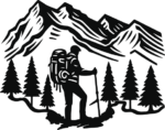 Hiking man, trees and mountains free svg file for members, camping vector image